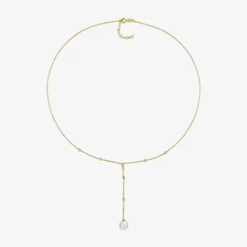 Womens White 10K Gold 17 Inch Y Necklace