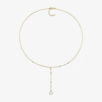 Womens White 10K Gold 17 Inch Y Necklace