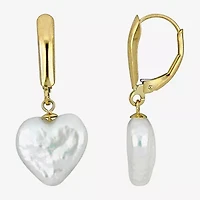 Womens White Cultured Freshwater Pearl 14K Gold Heart Drop Earrings