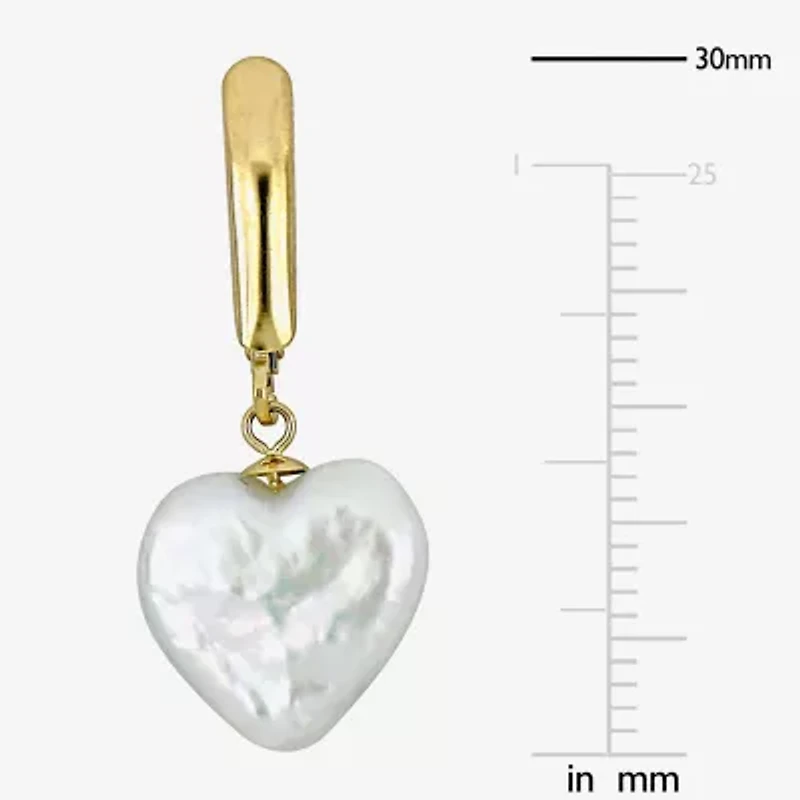 Womens White Cultured Freshwater Pearl 14K Gold Heart Drop Earrings