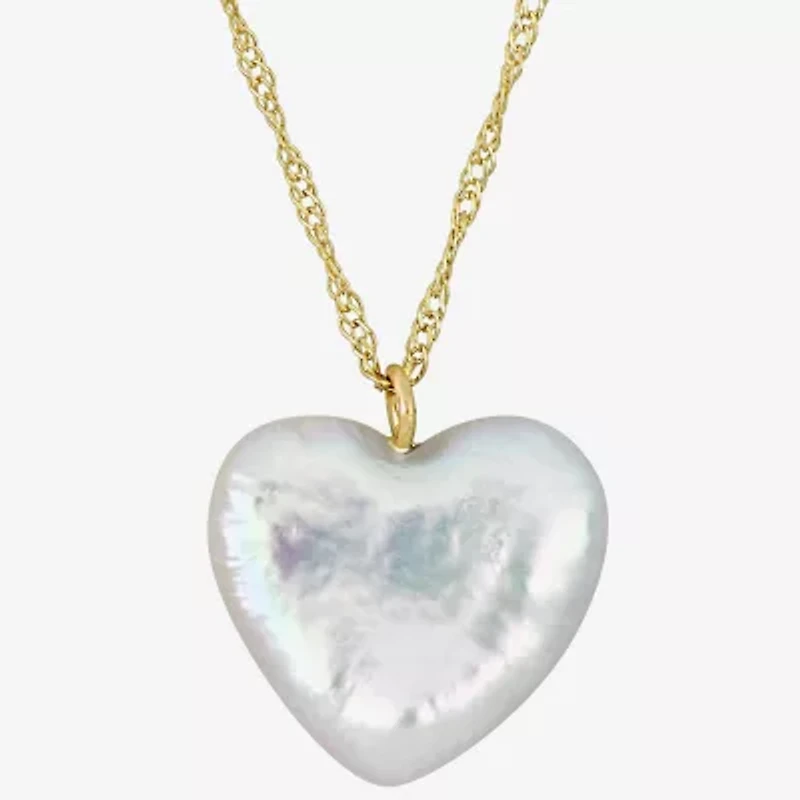 Womens White Cultured Freshwater Pearl 14K Gold Heart 17 Inch Pendant Necklace