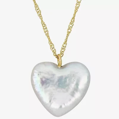 Womens White Cultured Freshwater Pearl 14K Gold Heart 17 Inch Pendant Necklace