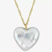 Womens White Cultured Freshwater Pearl 14K Gold Heart 17 Inch Pendant Necklace