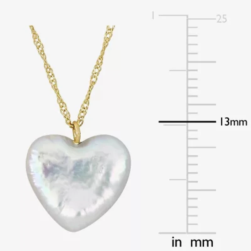 Womens White Cultured Freshwater Pearl 14K Gold Heart 17 Inch Pendant Necklace