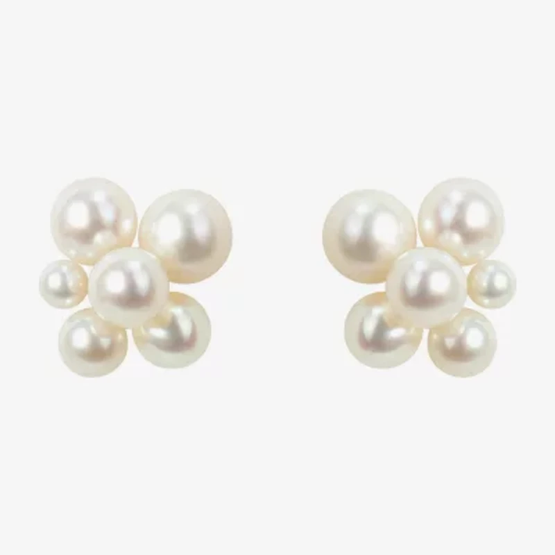 White Cultured Freshwater Pearl 14K Gold 10.5mm Stud Earrings