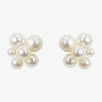 White Cultured Freshwater Pearl 14K Gold 10.5mm Stud Earrings