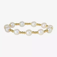 Womens White Cultured Freshwater Pearl 10K Gold Stretch Bracelet