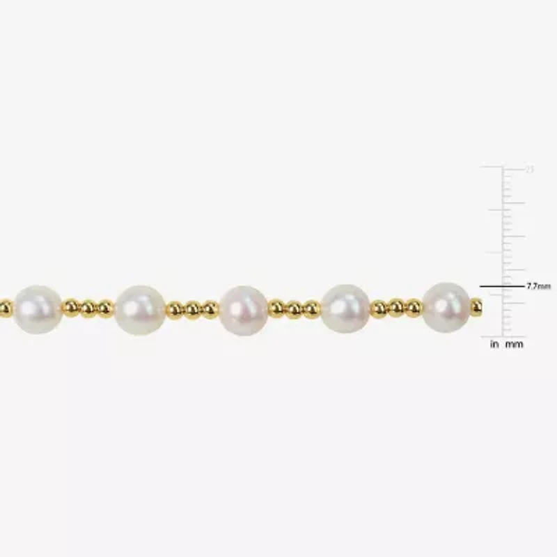 Womens White Cultured Freshwater Pearl 10K Gold Stretch Bracelet