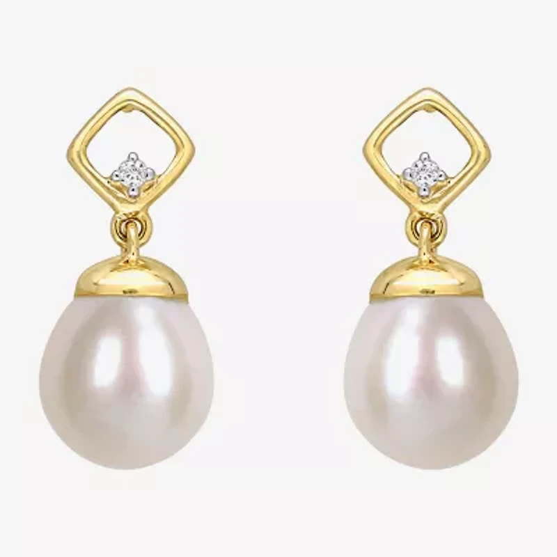 Diamond Accent White Cultured Freshwater Pearl 14K Gold 17.8mm Stud Earrings