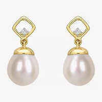Diamond Accent White Cultured Freshwater Pearl 14K Gold 17.8mm Stud Earrings