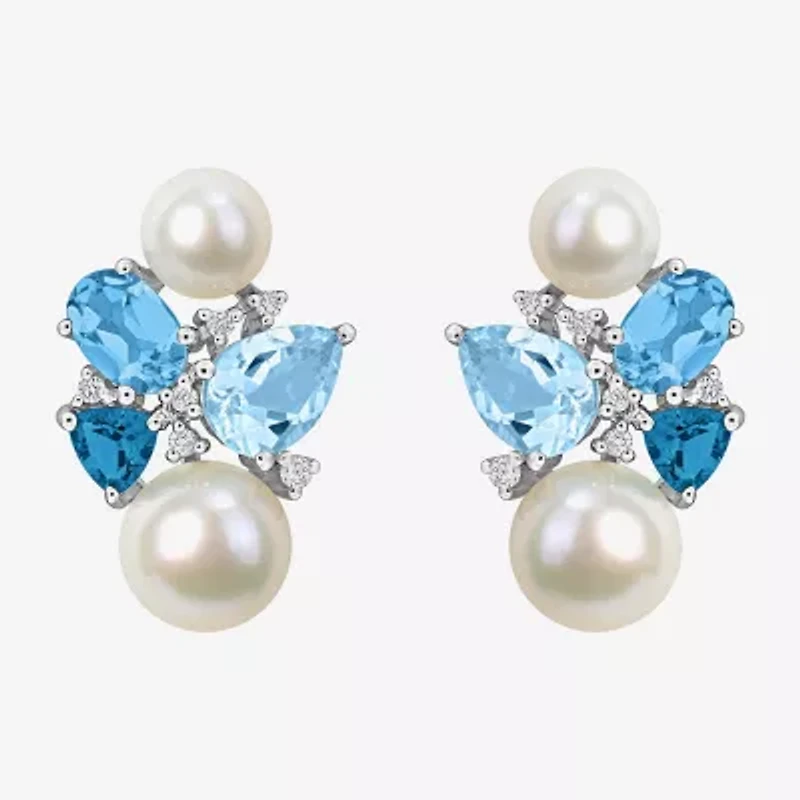 1/10 CT. T.W. White Cultured Freshwater Pearl 14K White Gold 19mm Stud Earrings