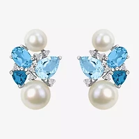 1/10 CT. T.W. White Cultured Freshwater Pearl 14K White Gold 19mm Stud Earrings