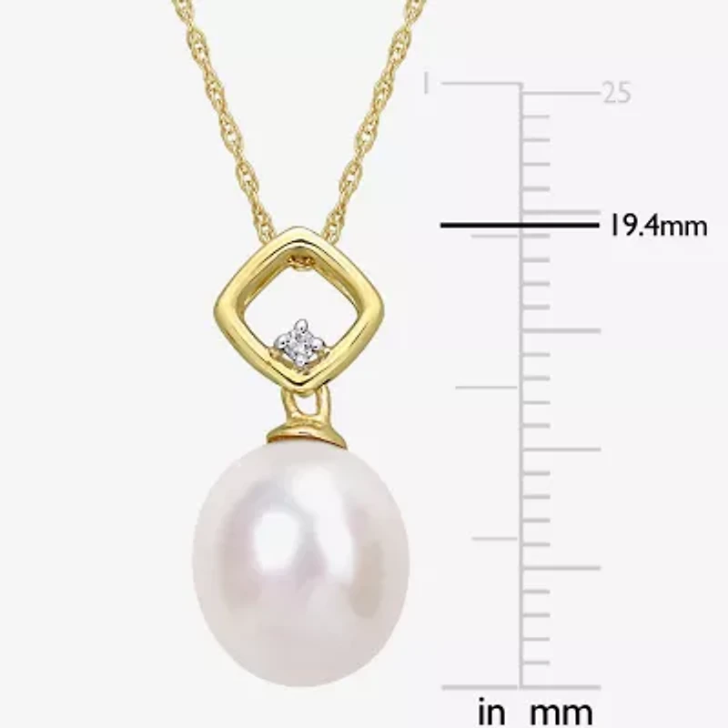 Womens Diamond Accent White Cultured Freshwater Pearl 10K Gold 17 Inch Pendant Necklace