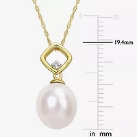 Womens Diamond Accent White Cultured Freshwater Pearl 10K Gold 17 Inch Pendant Necklace