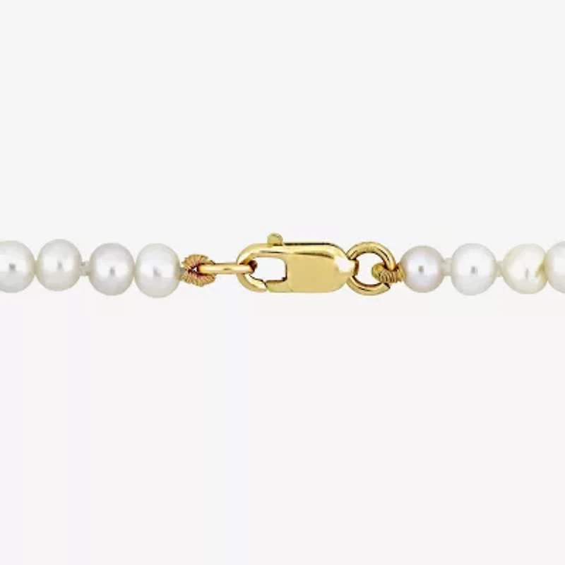 Womens White Cultured Freshwater Pearl 14K Gold Strand Bracelet