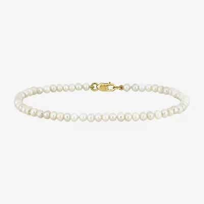 Womens White Cultured Freshwater Pearl 14K Gold Strand Bracelet