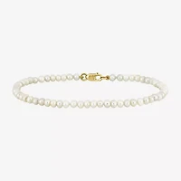 Womens White Cultured Freshwater Pearl 14K Gold Strand Bracelet