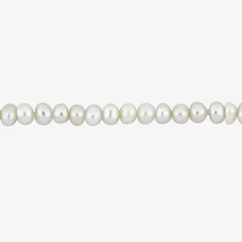 Womens White Cultured Freshwater Pearl 14K Gold Strand Bracelet