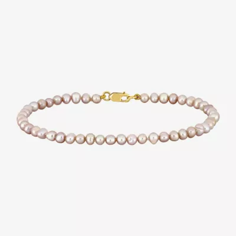 Womens White Cultured Freshwater Pearl 14K Gold Strand Bracelet