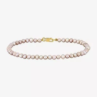 Womens White Cultured Freshwater Pearl 14K Gold Strand Bracelet