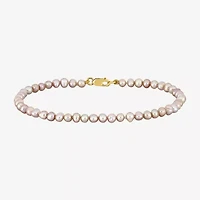Womens White Cultured Freshwater Pearl 14K Gold Strand Bracelet