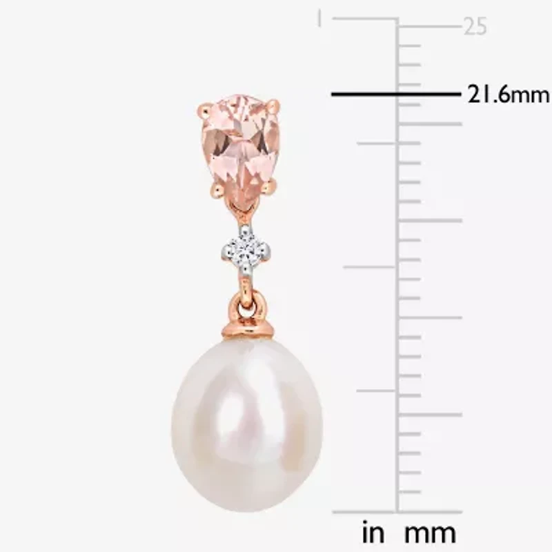 Womens Diamond Accent White Cultured Freshwater Pearl 14K Rose Gold Drop Earrings
