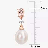 Womens Diamond Accent White Cultured Freshwater Pearl 14K Rose Gold Drop Earrings