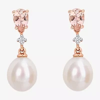 Womens Diamond Accent White Cultured Freshwater Pearl 14K Rose Gold Drop Earrings