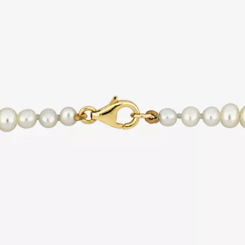 Womens White Cultured Freshwater Pearl 10K Gold Strand Bracelet