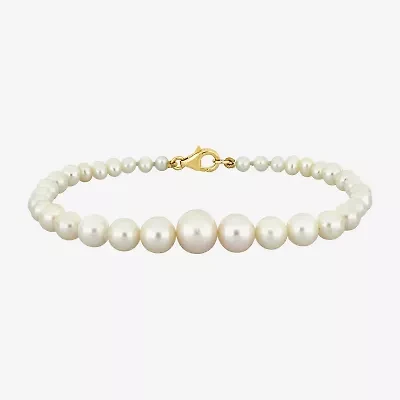 Womens White Cultured Freshwater Pearl 10K Gold Strand Bracelet