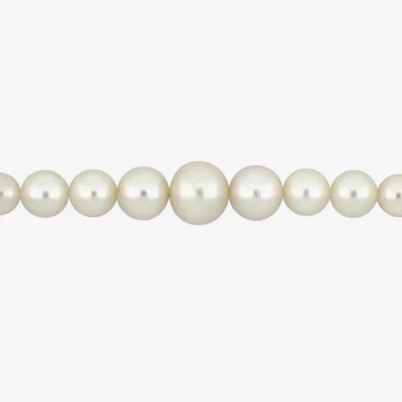 Womens White Cultured Freshwater Pearl 10K Gold Strand Bracelet