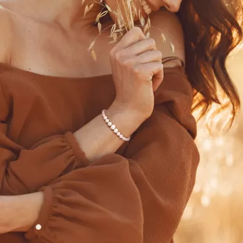 Womens White Cultured Freshwater Pearl 10K Gold Strand Bracelet