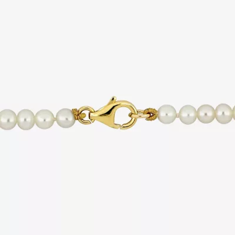Womens White Cultured Freshwater Pearl 10K Gold Strand Bracelet