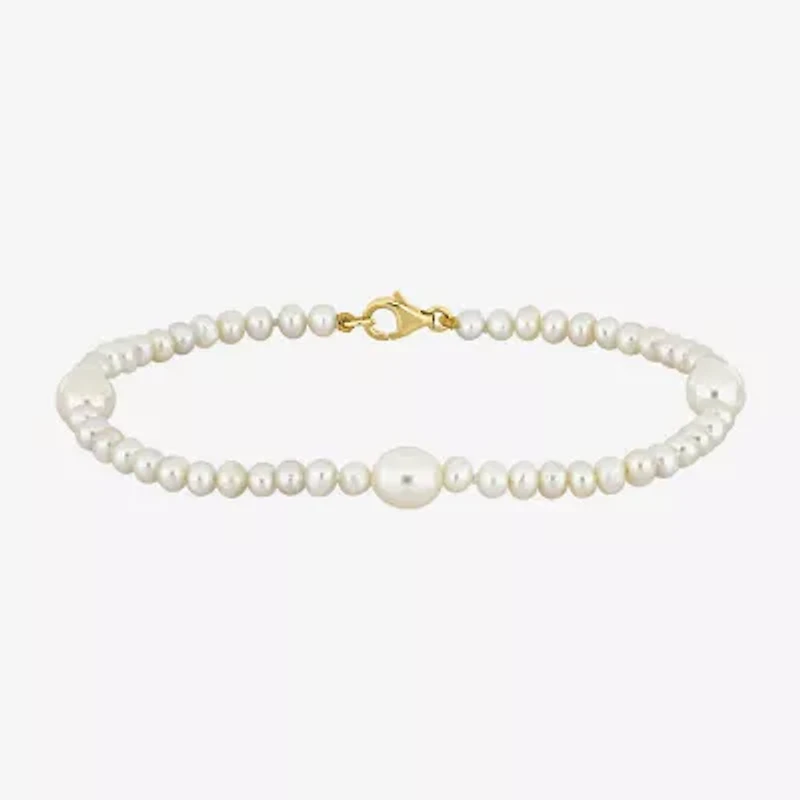 Womens White Cultured Freshwater Pearl 10K Gold Strand Bracelet
