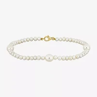 Womens White Cultured Freshwater Pearl 10K Gold Strand Bracelet
