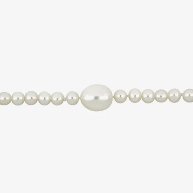 Womens White Cultured Freshwater Pearl 10K Gold Strand Bracelet