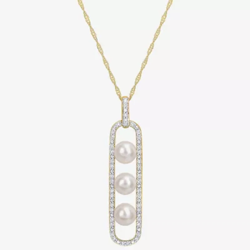 Womens 1/5 CT. White Cultured Freshwater Pearl 10K Gold Paperclip 17 Inch Pendant Necklace