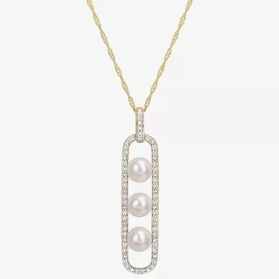 Womens 1/5 CT. White Cultured Freshwater Pearl 10K Gold Paperclip 17 Inch Pendant Necklace