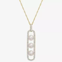 Womens 1/5 CT. White Cultured Freshwater Pearl 10K Gold Paperclip 17 Inch Pendant Necklace