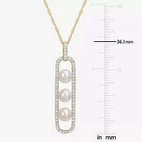 Womens 1/5 CT. White Cultured Freshwater Pearl 10K Gold Paperclip 17 Inch Pendant Necklace