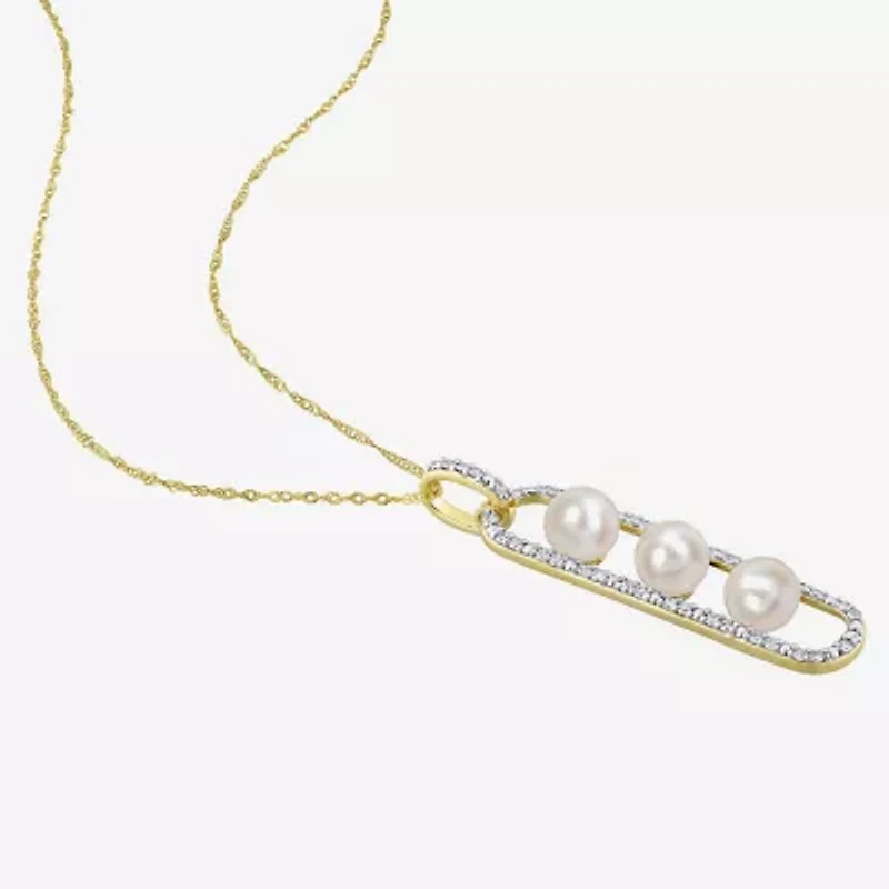 Womens 1/5 CT. White Cultured Freshwater Pearl 10K Gold Paperclip 17 Inch Pendant Necklace