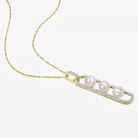 Womens 1/5 CT. White Cultured Freshwater Pearl 10K Gold Paperclip 17 Inch Pendant Necklace