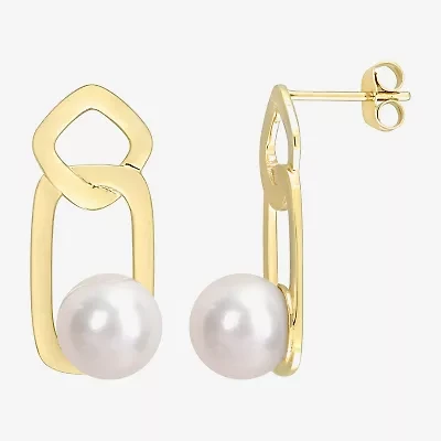 Womens White Cultured Freshwater Pearl 10K Gold Drop Earrings