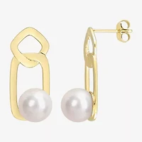 Womens White Cultured Freshwater Pearl 10K Gold Drop Earrings