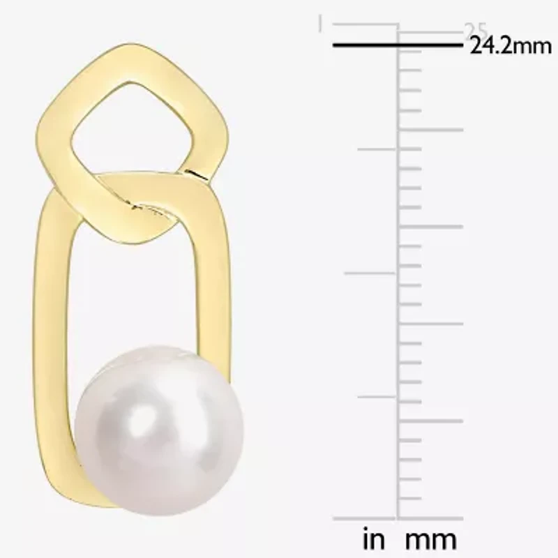 Womens White Cultured Freshwater Pearl 10K Gold Drop Earrings