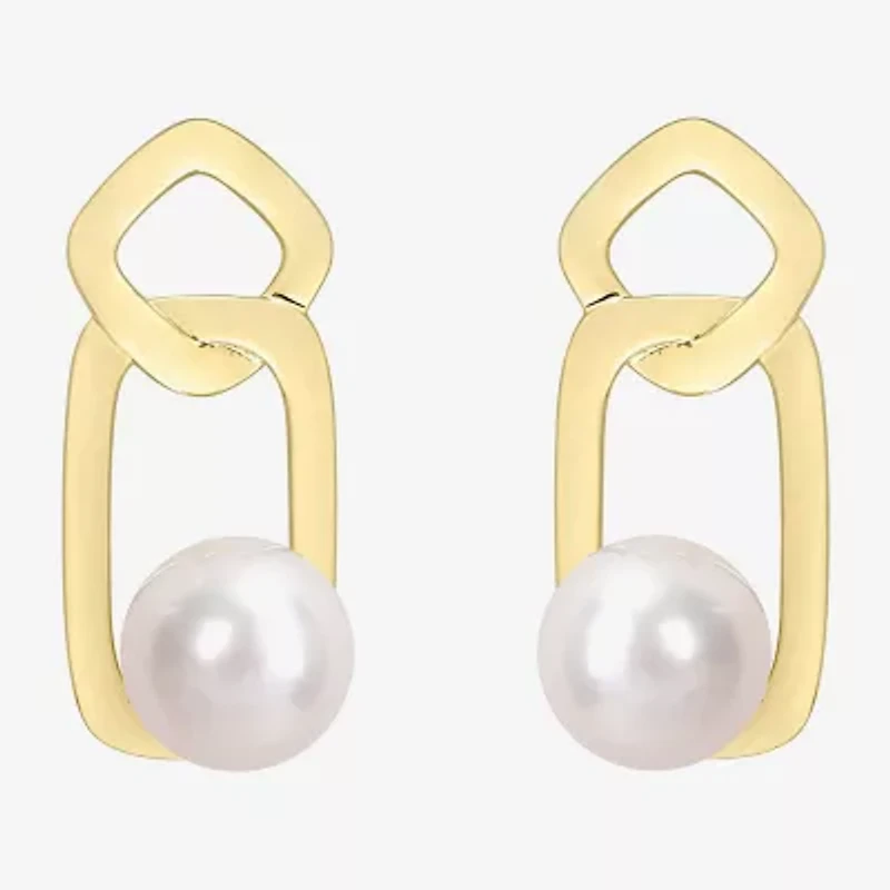 Womens White Cultured Freshwater Pearl 10K Gold Drop Earrings