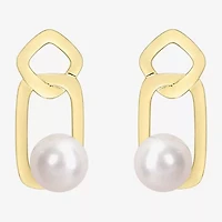 Womens White Cultured Freshwater Pearl 10K Gold Drop Earrings