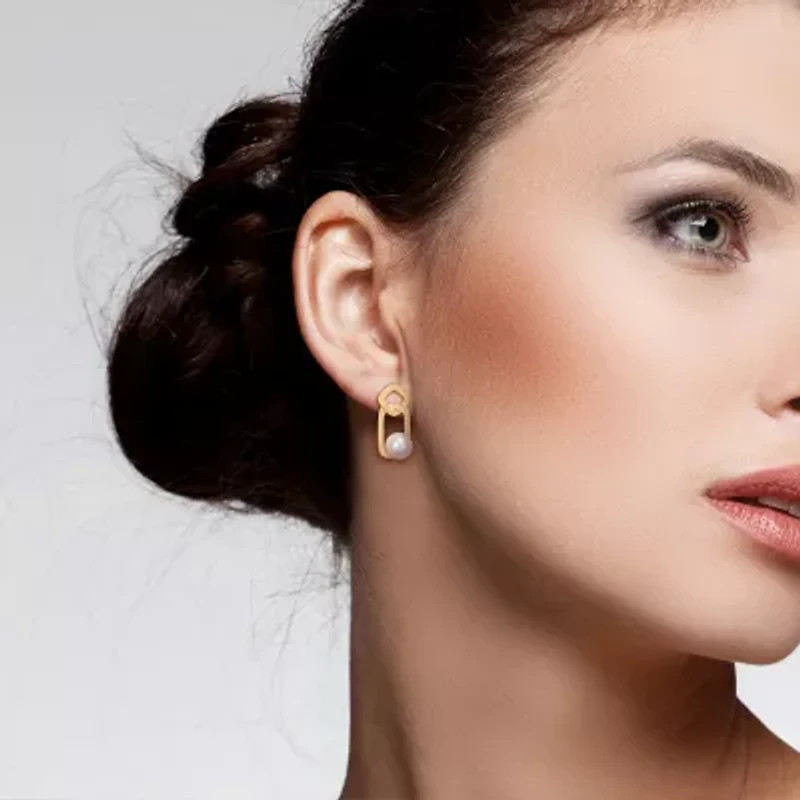 Womens White Cultured Freshwater Pearl 10K Gold Drop Earrings