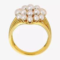 Womens 1/5 CT. 3.5MM White Cultured Freshwater Pearl 18K Gold Over Silver Cluster Cocktail Ring