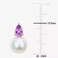 White Cultured Freshwater Pearl & Gemstone 18K Gold Over Silver 15.5mm Stud Earrings